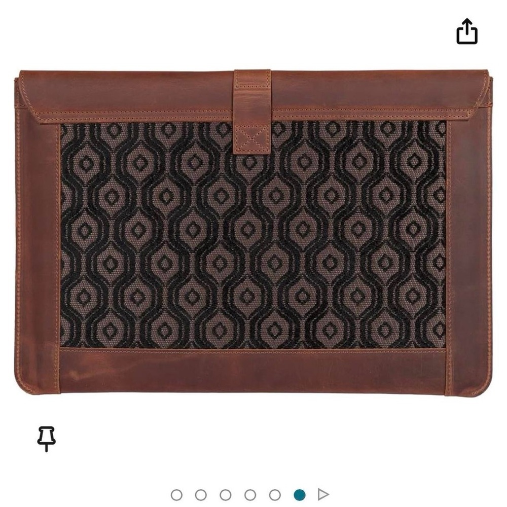 Brown Leather and Patterned Fabric Laptop Sleeve